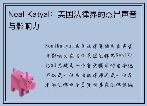 Neal Katyal:美国法律界的杰出声音与影响力