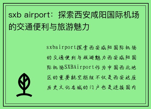 sxb airport:探索西安咸阳国际机场的交通便利与旅游魅力